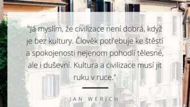 Citát Jana Wericha o kultuře na pozadí evropské ulice s auty.